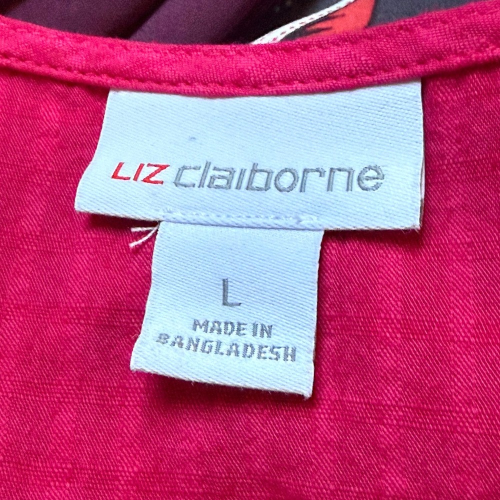 Liz Claiborne Womens Lovely Rose Pink Peplum Blouse Puff Sleeve Lace Trim NWT L - Picture 2 of 4